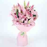 6 Oriental Pink Lilies Bouquet
