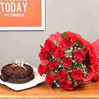 Red Heart Cake With Red Roses Combo