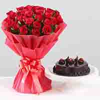 Red Roses with Cake Premium